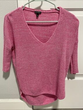 Express Cotton Sweater Tunic Pink and White Extra Small